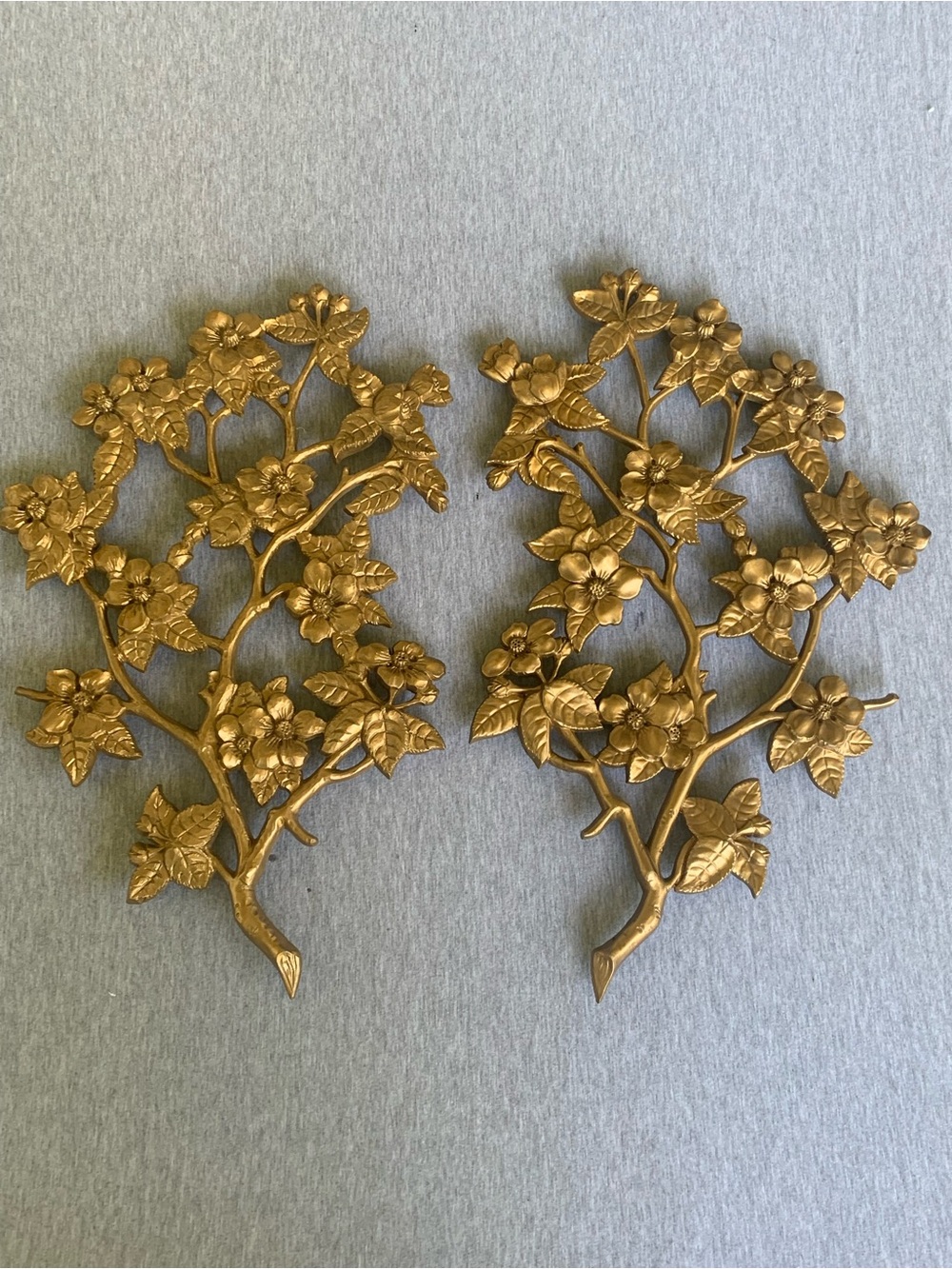 Vintage Mid Century Burwood 2 Pieces Wall Hangings Dogwood Branches Gold 4280
